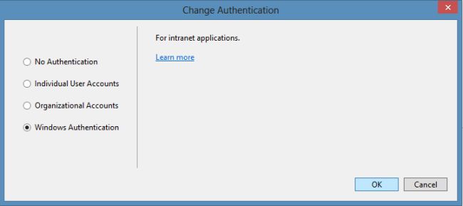 Windows Authentication in VS 2013
